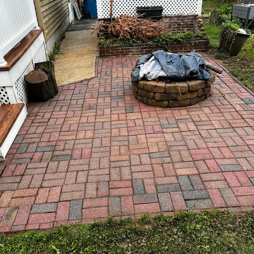Brick patio after pressure washing by The Island Handyman